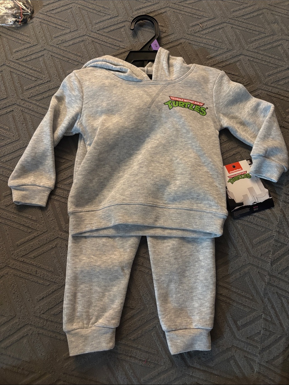 Grey Kids' Hoodie & Jogger Set with Ninja Turtles Logo